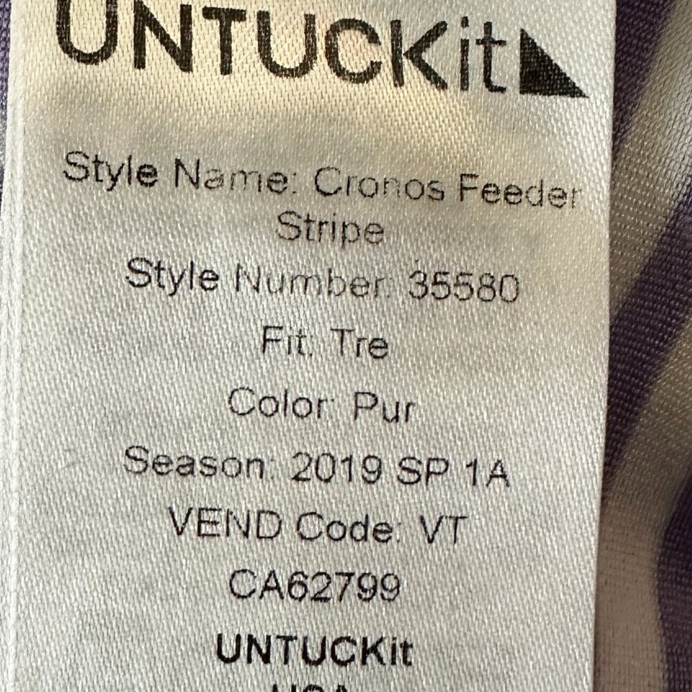 Untuckit Polo Shirt Performance Cronos Feeder Men's LARGE Purple Stripe - Picture 6 of 8